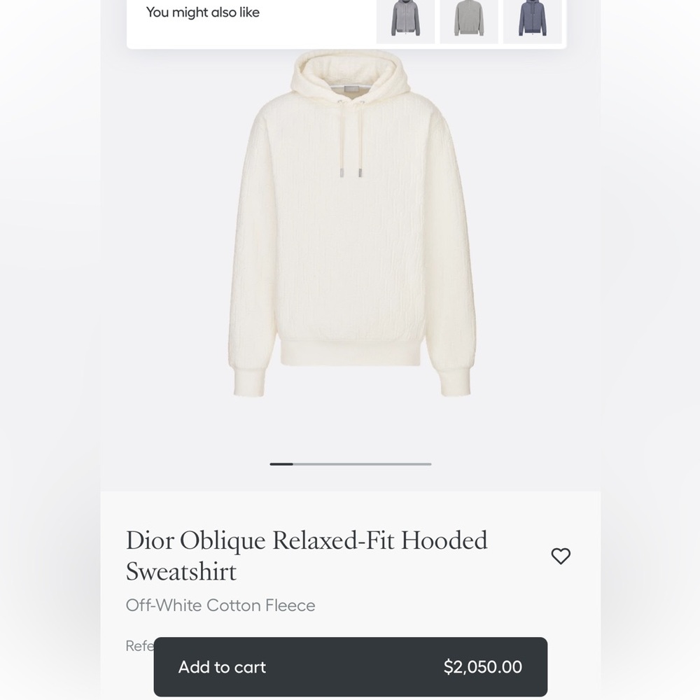 $2050 Christian Dior White Quilted Oblique Hoodie XS